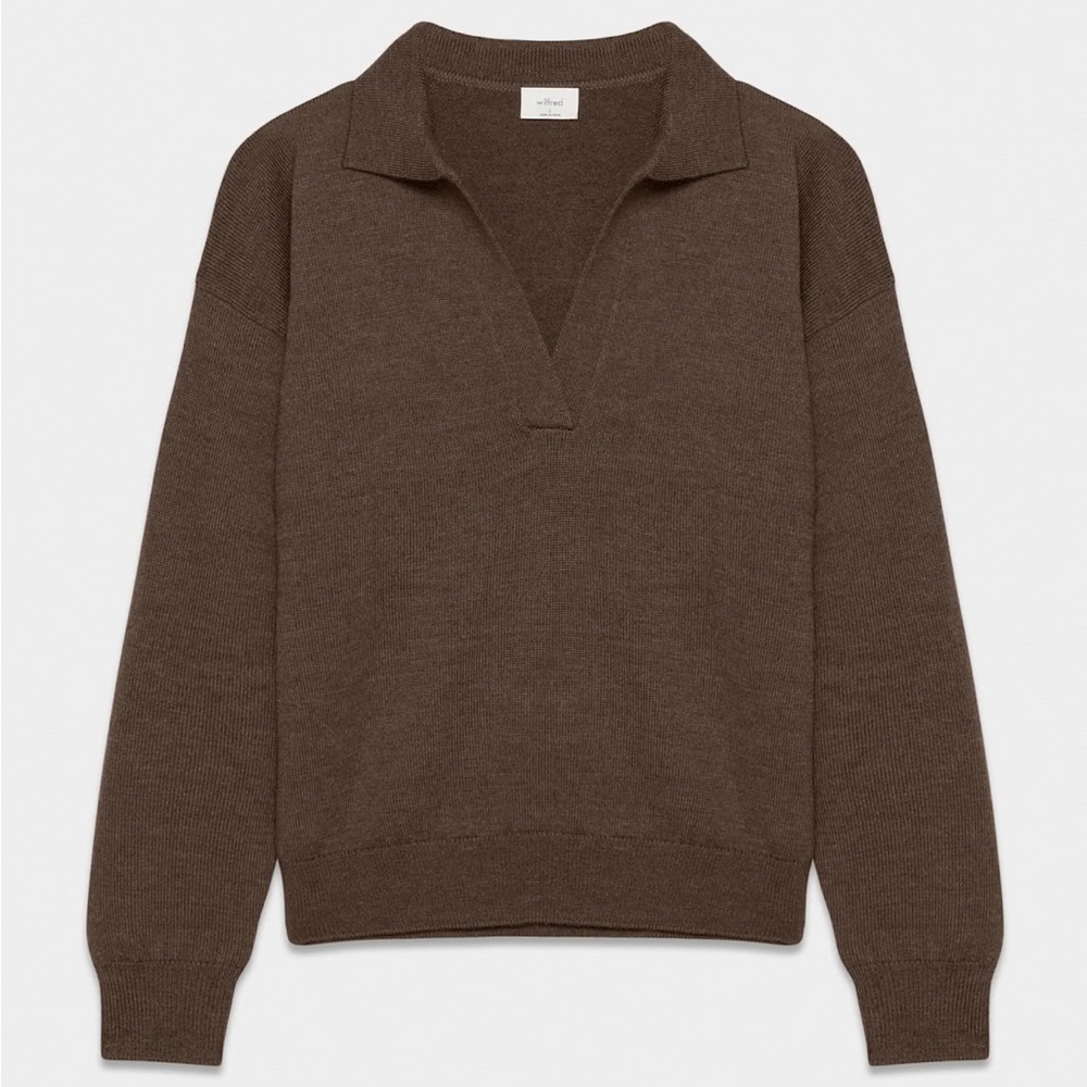 Aritzia Wilfred Clara Merino V-Neck Sweater in Rich Brown - L